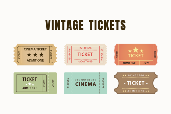 Retro Vintage Tickers Clipart Set